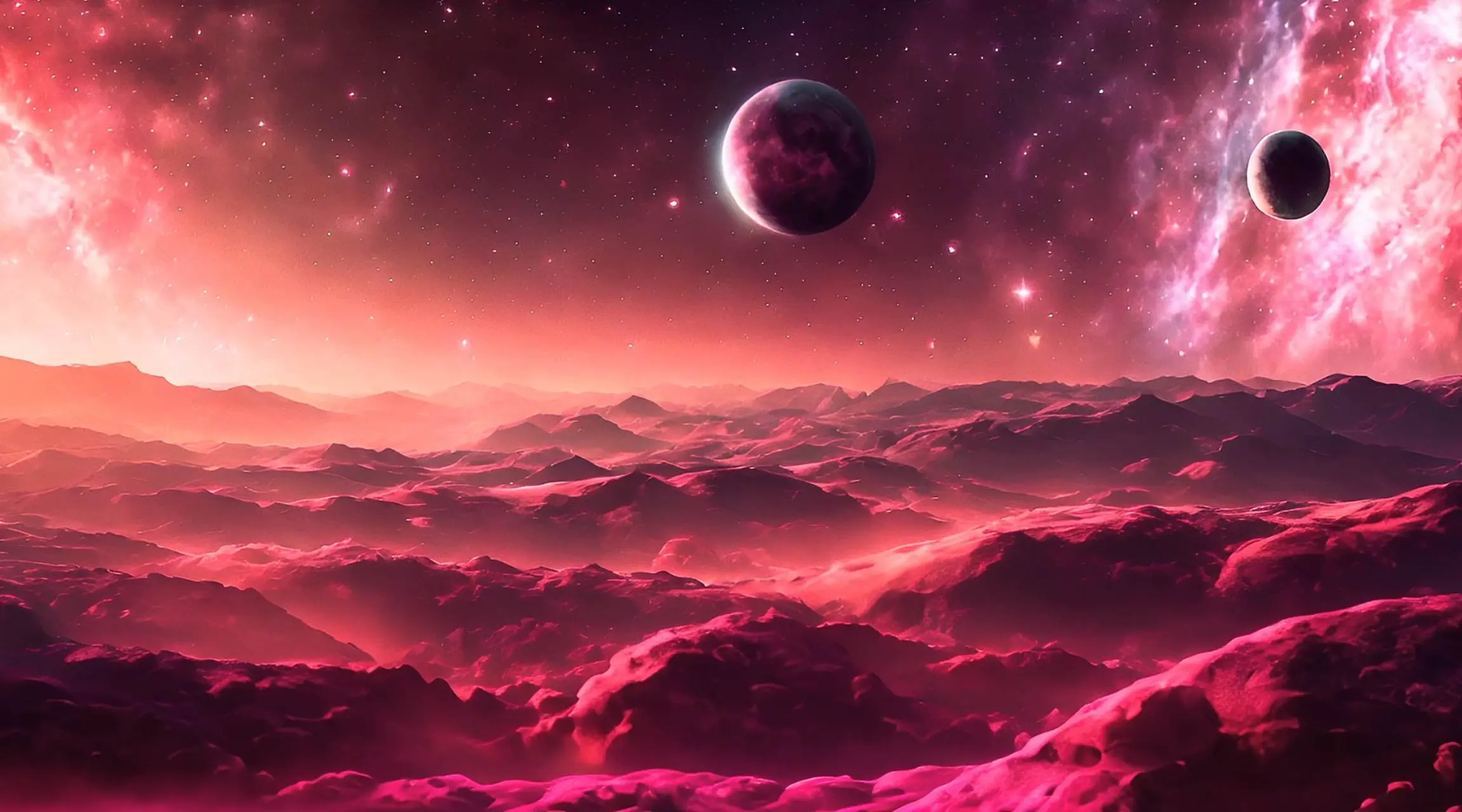 Extraterrestrial Mountainscape with Moons Sci-Fi Video Background